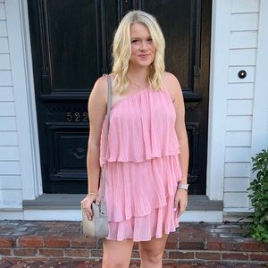 SHEIN pink tiered one shoulder dress